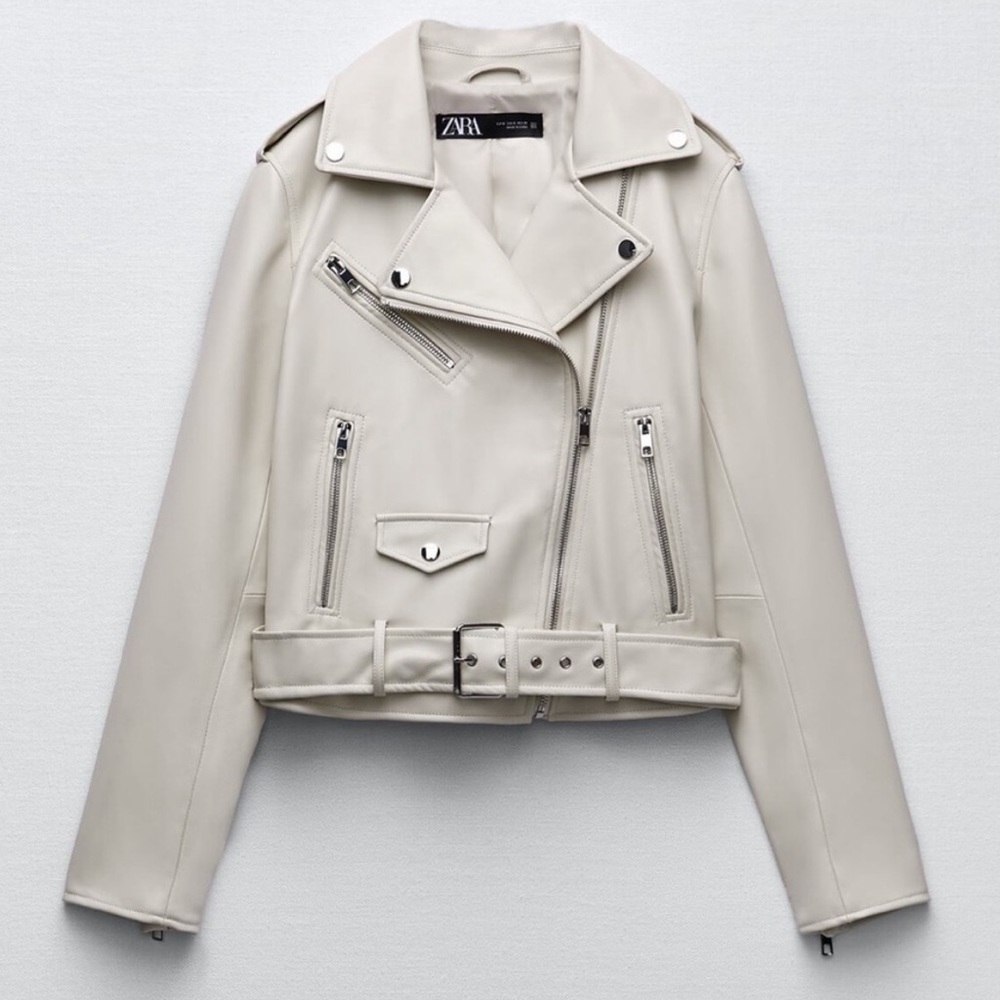 ZARA Faux Leather Cream Jacket w/belt (Never worn)